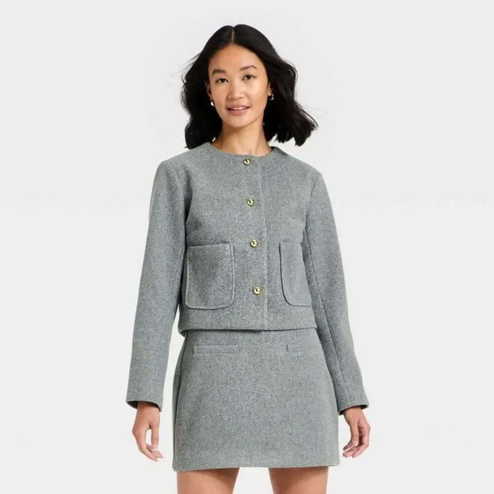 Women's Brushed Boucle Lady Jacket - A New Day Gray XS - Picture 1 of 3